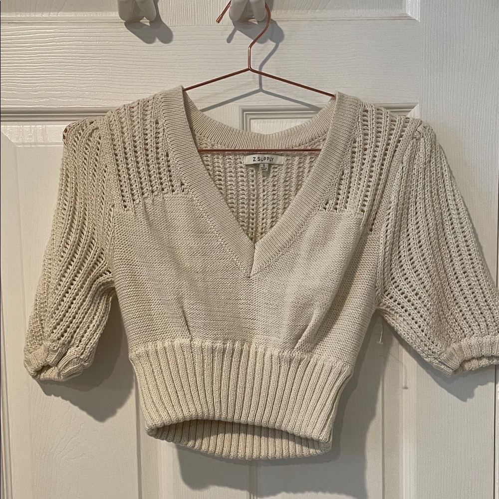 Z Supply Ivory Textured V-Neck Sweater